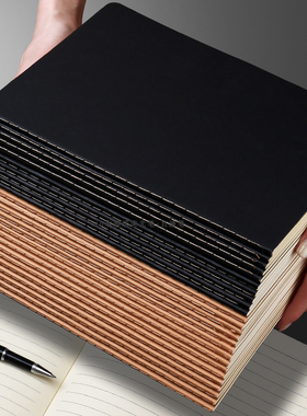 B5加厚笔记本子A4横线方格英语空白本A5黑卡牛皮车线本简约封面可