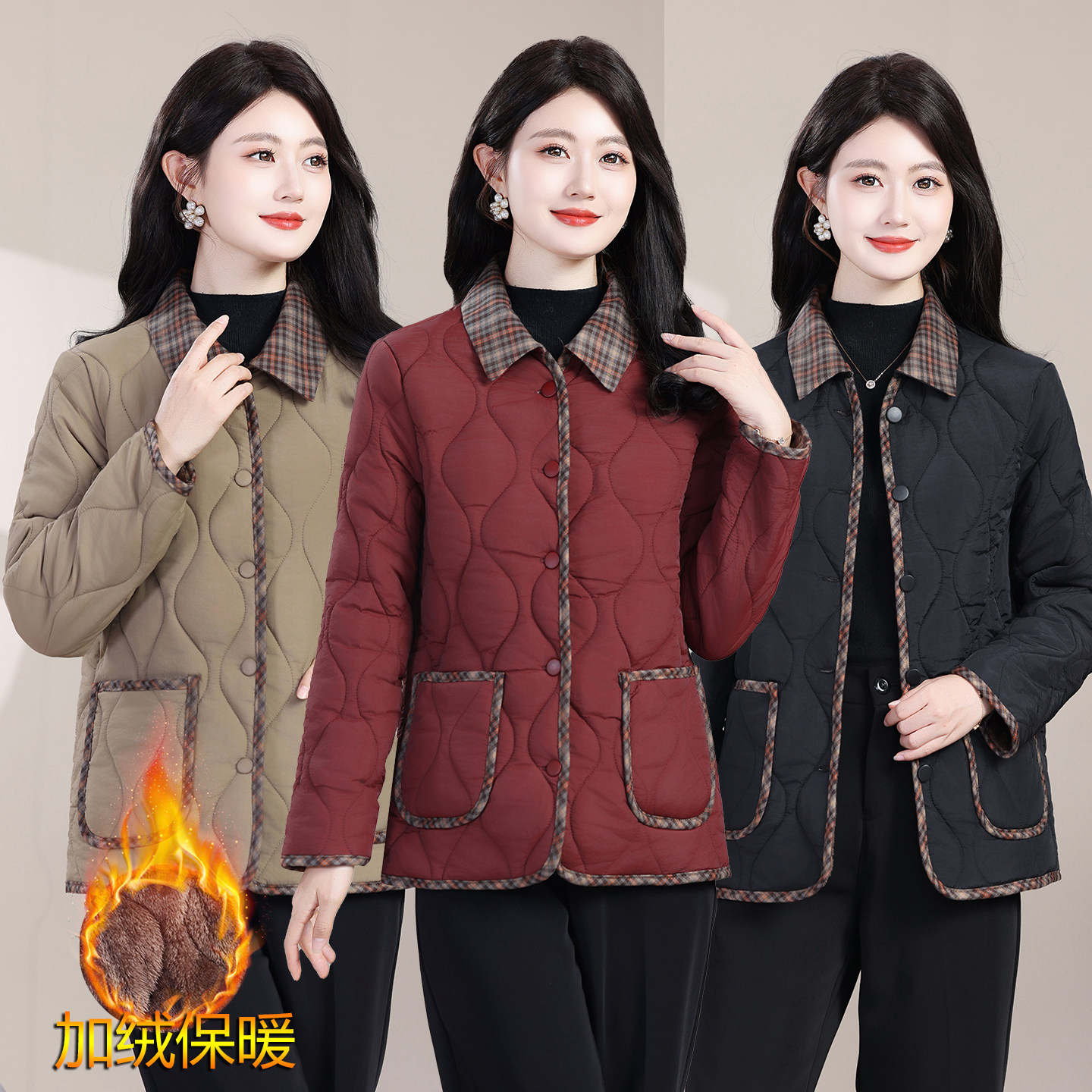 2025年冬季新款加绒妈妈装棉服中老年女装修身显瘦保暖小棉衣棉袄