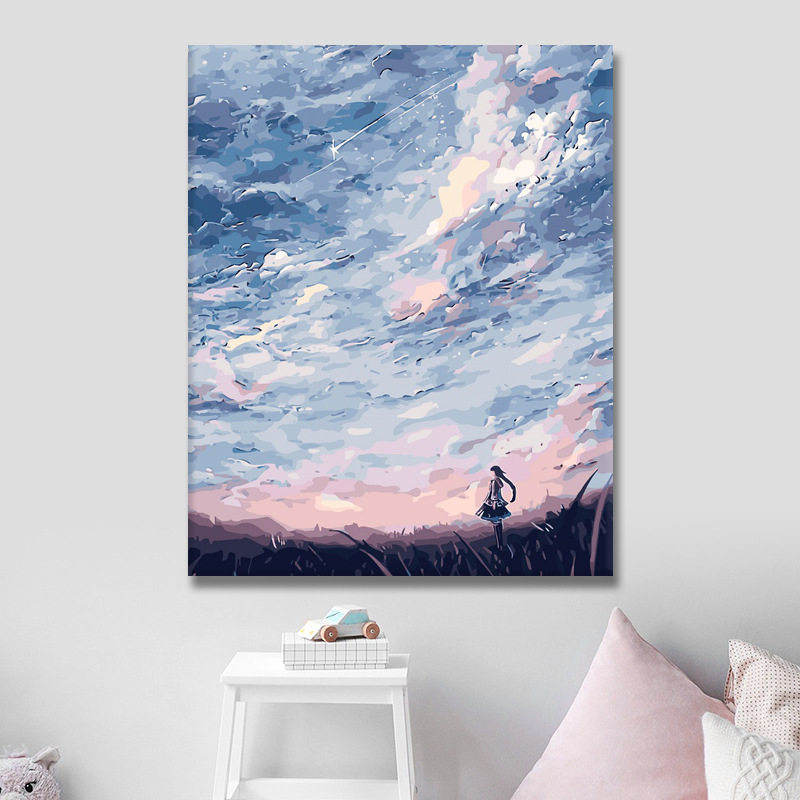 数字油画diy油彩画动漫风景人物填色画手工填充减压星空下的女孩