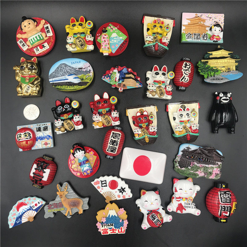 出口日本原单高品质冰箱贴招财猫富士山雷门树脂立体樱花舞姬饰品