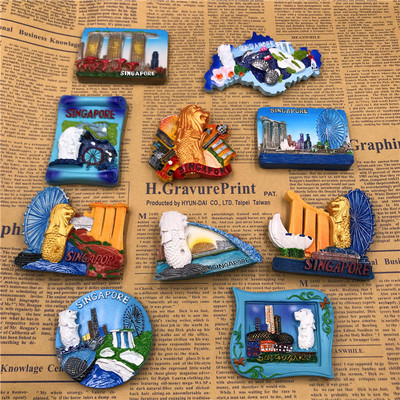世界旅游纪念收藏新加坡风景树脂浮雕冰箱贴磁贴家居饰品礼品包邮