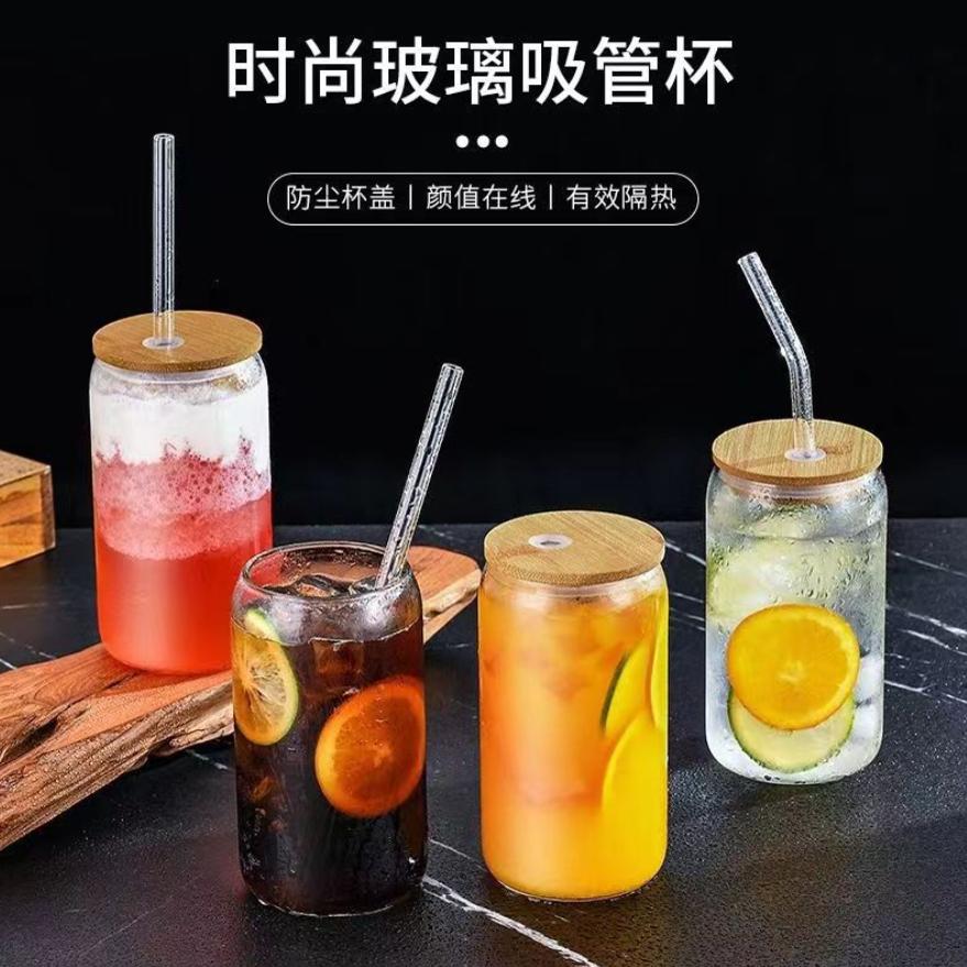 网红木盖吸管16oz咖啡杯高硼硅