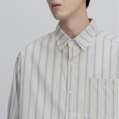 男长袖 雾撞山野日系复古春季 港风原创条纹衬衫 设计感休闲宽松衬衣