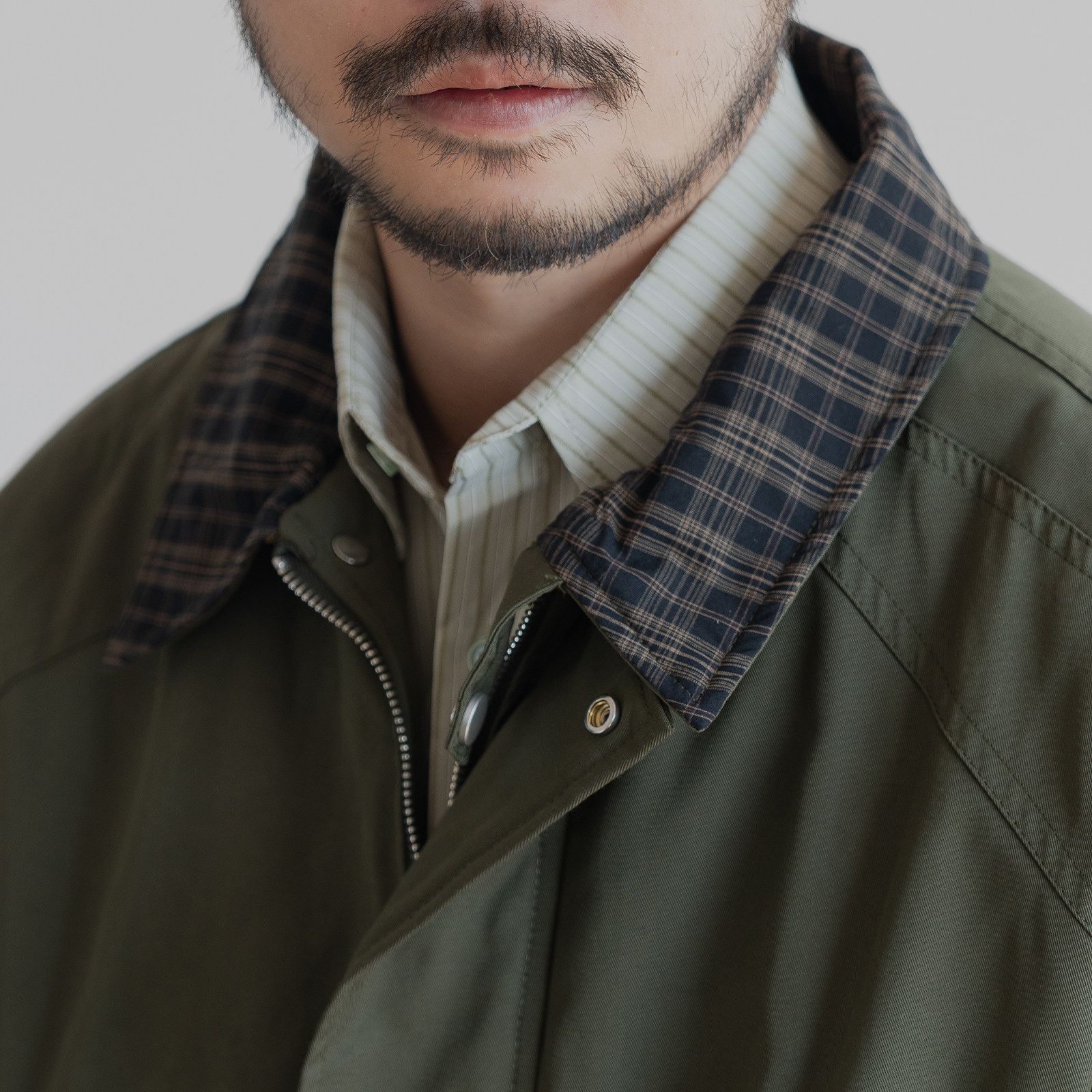 雾撞山野棉衣男格子拼接翻领宽松青年休闲保暖外套复古巴恩风夹克