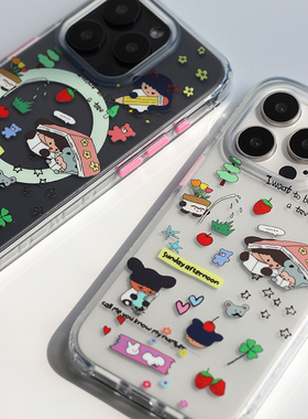 omatl原创涂鸦系列 半透明磨砂 imd磁吸大孔手机壳