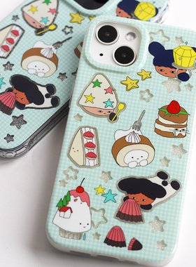 omatl原创甜品 蓝绿格子imd闪粉 光面大孔手机壳适用于苹果iphone