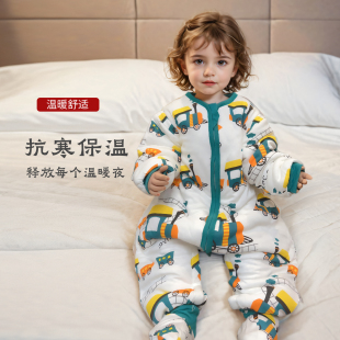兒童分腿睡袋秋冬夾棉嬰兒睡衣中大童加厚恒溫睡袋寶寶防踢被神器