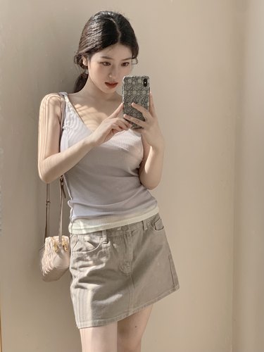 【5折 不退换】鱼没放复古辣妹熟女感低腰洗水做旧牛仔半身裙