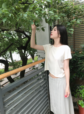 鱼没放 花瓣腰松紧半身裙 松弛中低腰直筒裙