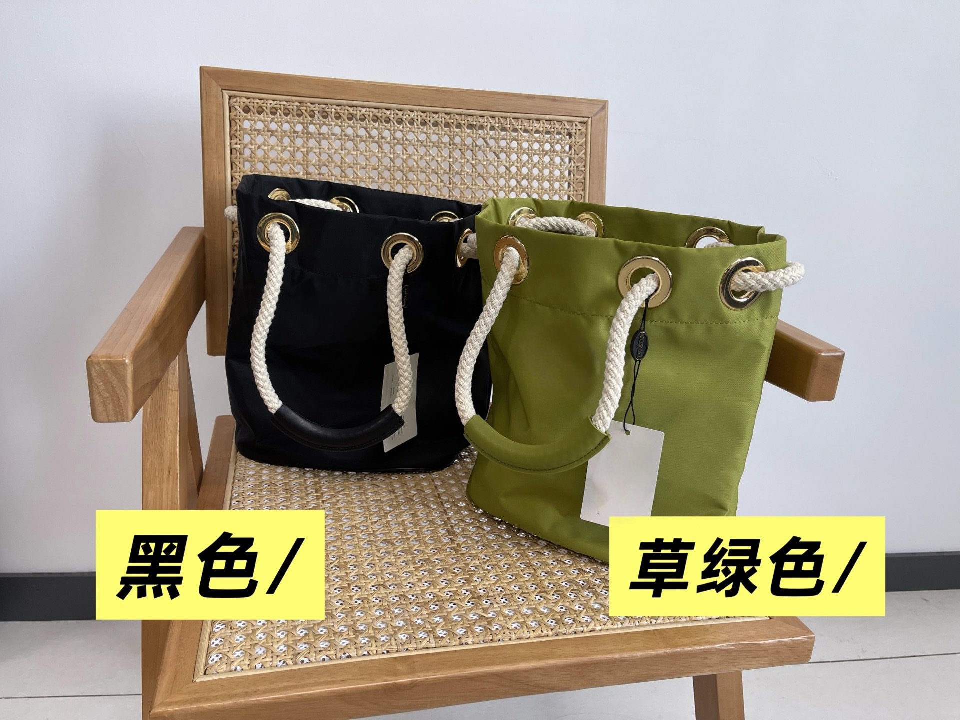 新款防水尼龙粗麻绳手柄水桶包腋下包女手提包单肩包斜挎包休闲包