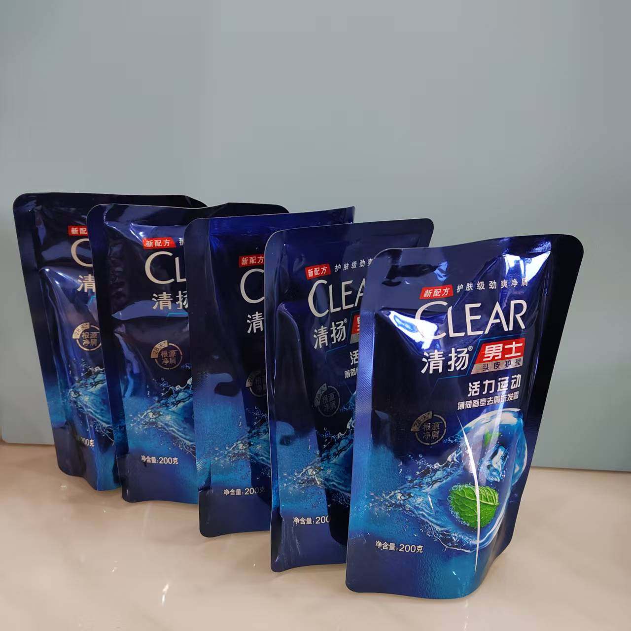 清扬洗发水200g*5袋装男士活力运动薄荷去屑洗发水补充装洗发露