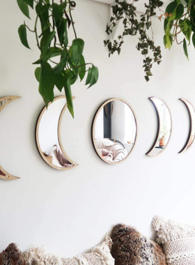 ins风木制亚克力月亮墙装饰镜