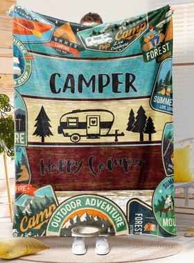 露营系列绿色树木毛毯四季可用柔软盖毯法兰绒厚毛毯可机洗披肩