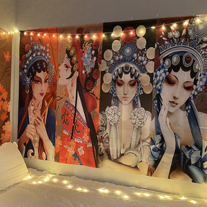 国潮人物花旦墙壁装饰大背景布床头卧室客厅改造挂毯直播挂布桌布