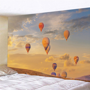 土耳其风景热气球大挂布背景墙装饰画布卧室床头直播墙布挂毯定制