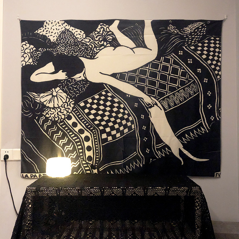 北欧INS逗猫黑白艺术墙布装饰挂布网红床头卧室宿舍壁毯背景布帘,居家布艺,挂毯/壁毯,淘宝优惠券,粉丝福利购,淘宝优惠卷