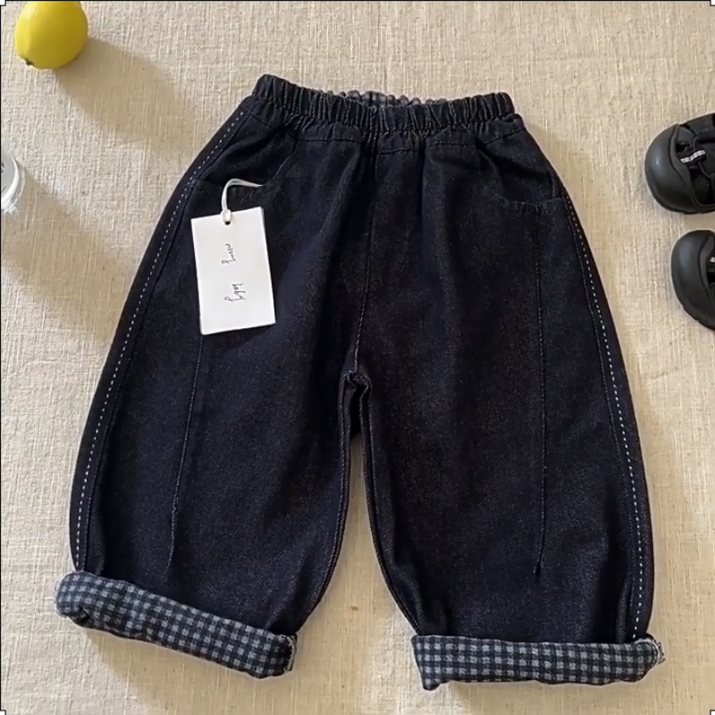 儿童牛仔裤春季男2026新款格子卷边阔腿裤潮牌小男孩直筒休闲裤女,童装/婴儿装/亲子装,裤子,淘宝优惠券,粉丝福利购,淘宝优惠卷