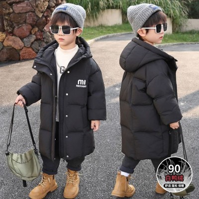 男童羽绒服90白鸭绒小儿童冬装长款过膝男孩上衣外套洋气宝宝衣服
