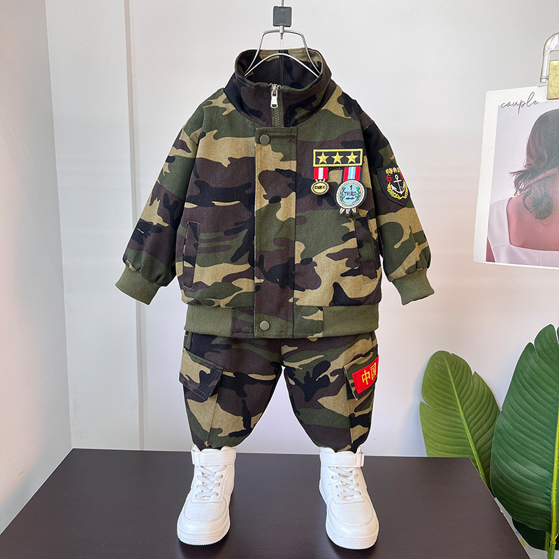 迷彩服套装秋装儿童警官衣服男童军训服特种兵中国军人小孩演出服