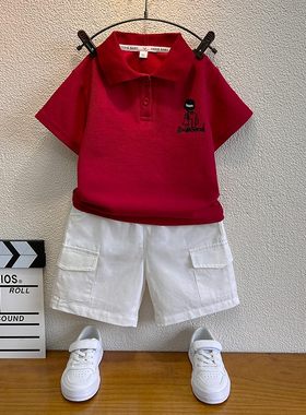 男童短袖t恤纯棉polo衫2026新款儿童半袖红上衣男孩帅气好看体恤