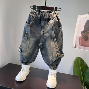 儿童牛仔裤春秋款男童裤子2025新款水洗做旧洋气时髦宝宝秋装长裤