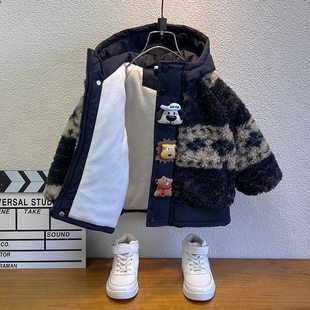 男童加绒外套2025新款今年流行爆款范痞帅小男孩儿童羊羔绒毛毛衣