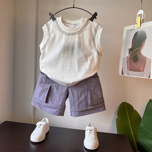 男童背心套装夏2025新款男孩酷帅坎肩小童夏装无袖儿童工装裤衣服