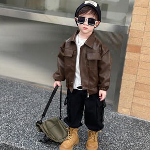 小童酷帅上衣宝宝皮夹克薄款 春秋季 外套2025新款 男童皮衣儿童秋装