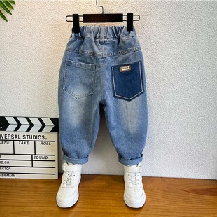 个性 男童牛仔裤 长裤 子2023儿童洋气帅气宝宝秋装 时髦 春秋儿童薄裤