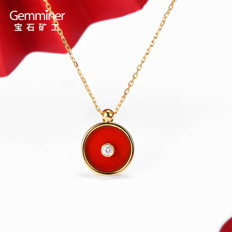 宝石矿工 国风系列 中国年平安扣 18k黄金红玉髓钻石项链锁骨链女