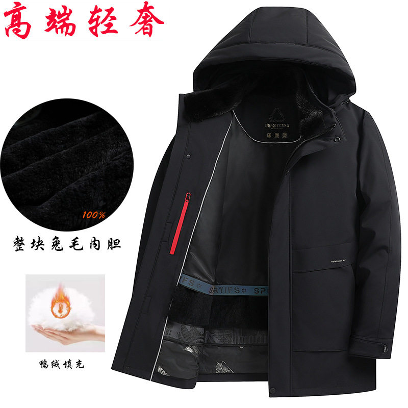 中老年男士中长款棉服冬季新款服可脱卸老年连帽保暖外套上衣