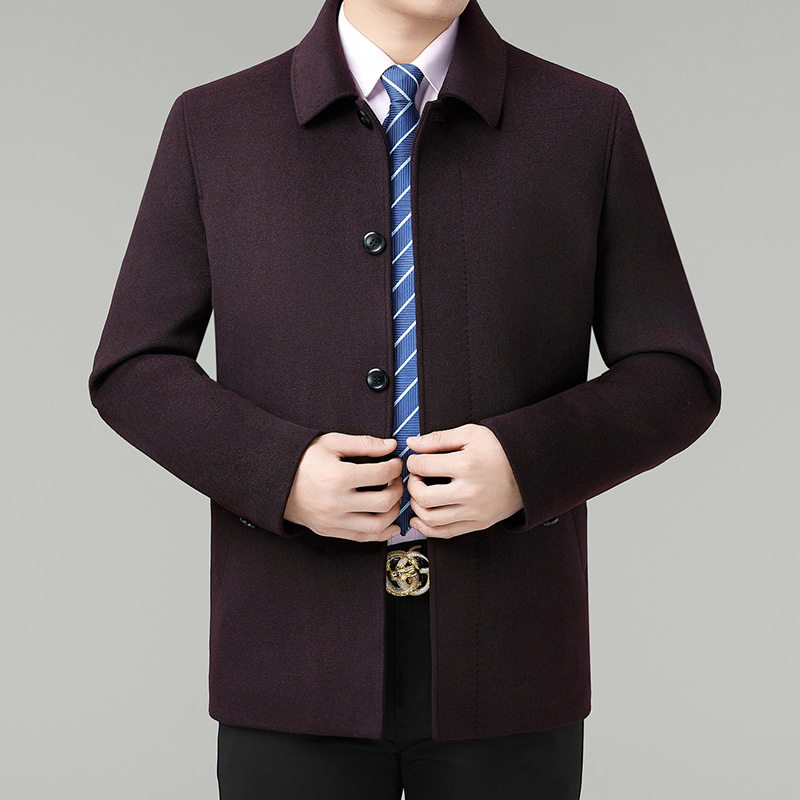 2025中老年羊绒大衣男士短款风衣服秋冬季爸爸装休闲羊毛呢子外套