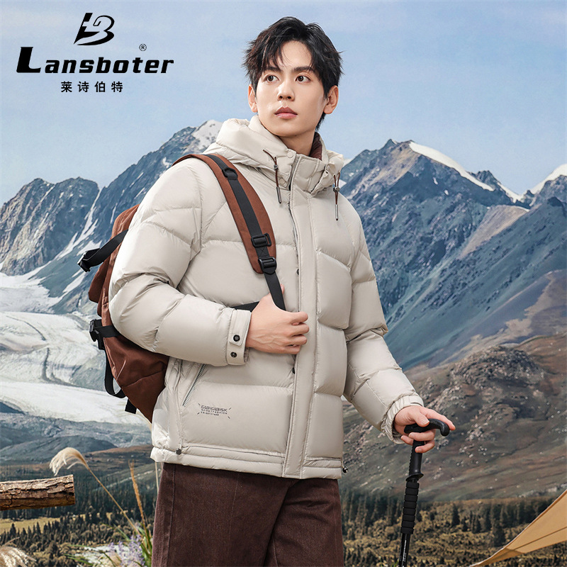 简欧冬季新款连帽羽绒服男士加厚短款青年极寒羽绒服户外羽绒外套