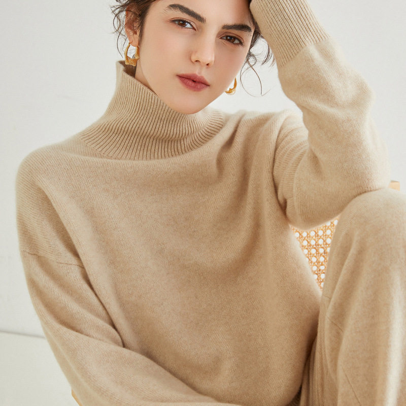 时尚高领羊绒衫女士100净山羊绒针织短款加厚毛衣休闲套头打底衫