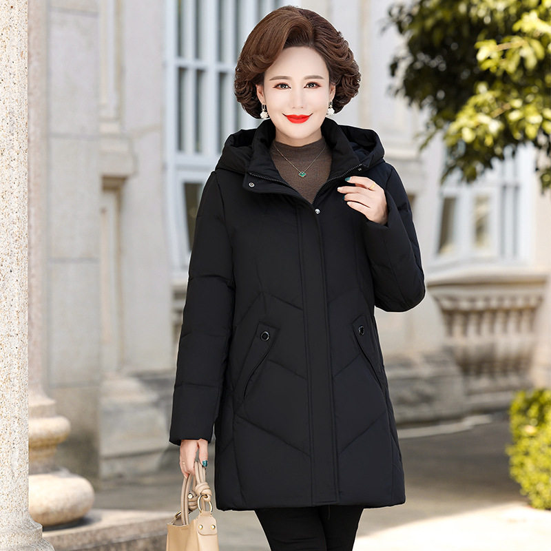 羽绒服女宽松大码加厚白鸭绒中长款老年人洋气妈妈装外套潮流