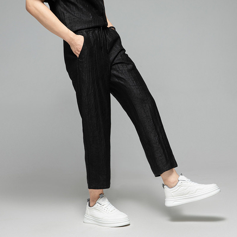 正宗100%桑蚕丝香云纱裤子男士夏季松紧腰百搭真丝直筒七分休闲裤