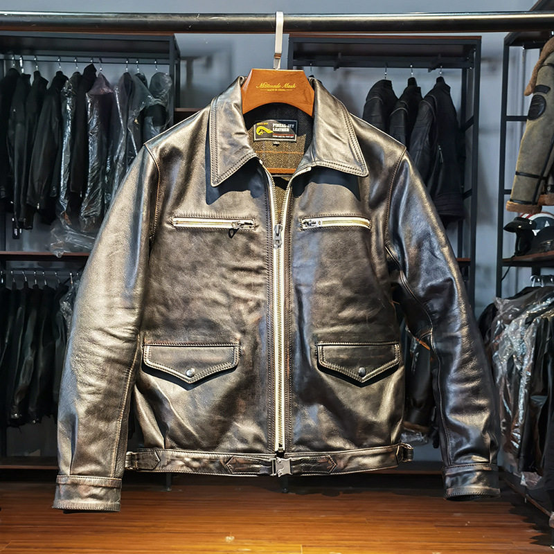德飞行员马皮夹克男士翻领多兜真皮皮衣