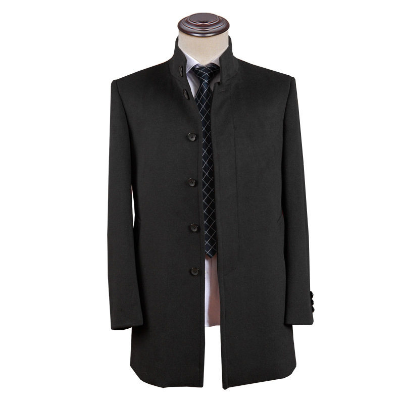 男立领暗排扣羊毛中长款立领风衣休闲羊绒大衣纯色毛呢外套上海产