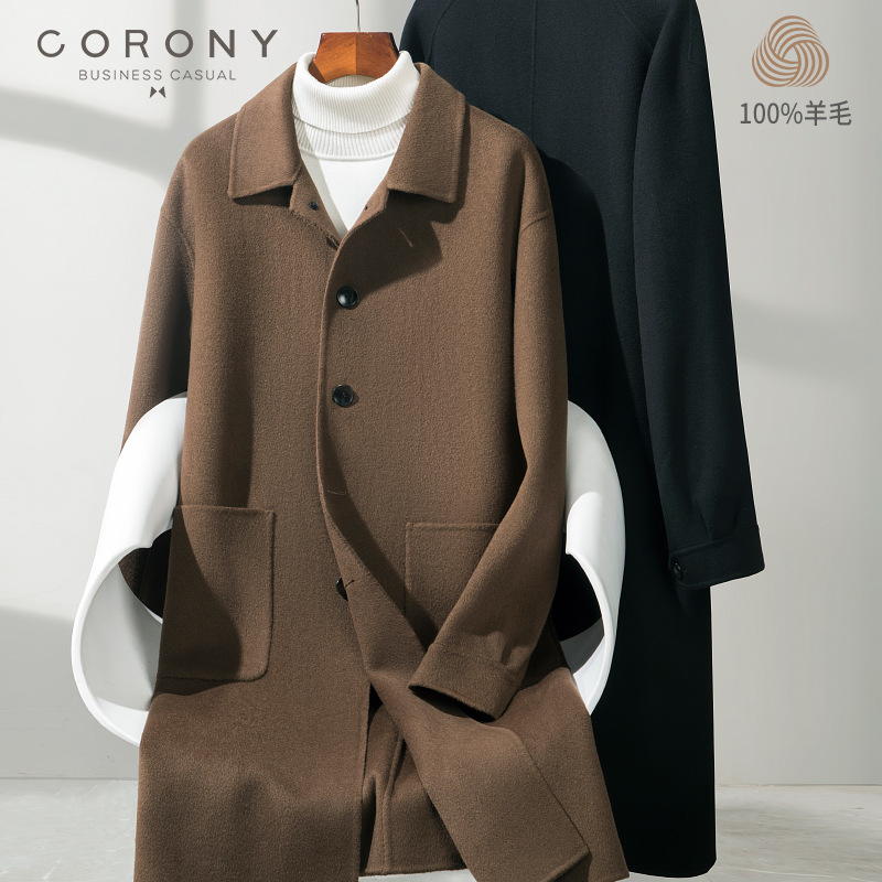 86729  100%羊毛翻领中长款102-107M双面尼大衣M-4XL