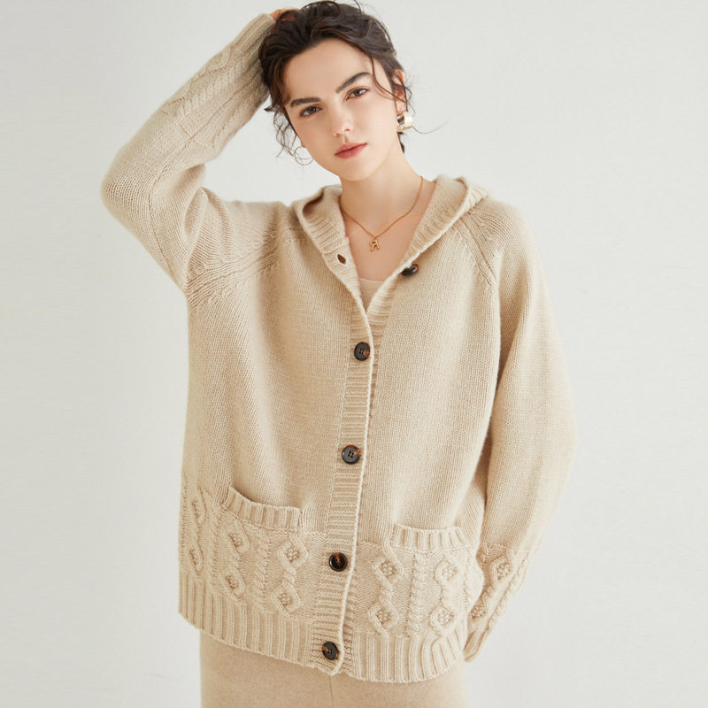 秋冬重磅六股加厚开衫100净山羊绒女宽松慵懒麻花百搭针织衫外套