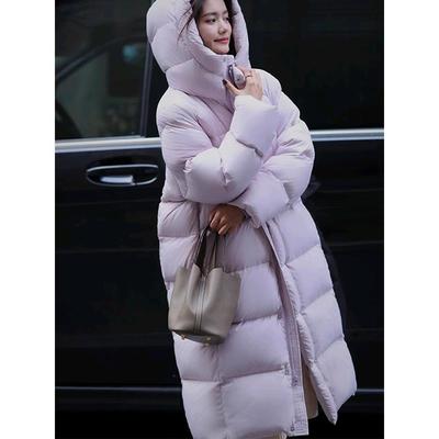 2024新款极寒系列340g高充绒量95白鹅绒中长款过膝羽绒服女连帽冬
