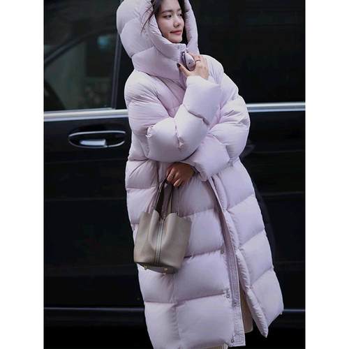 2024新款极寒系列340g高充绒量95白鹅绒中长款过膝羽绒服女连帽冬