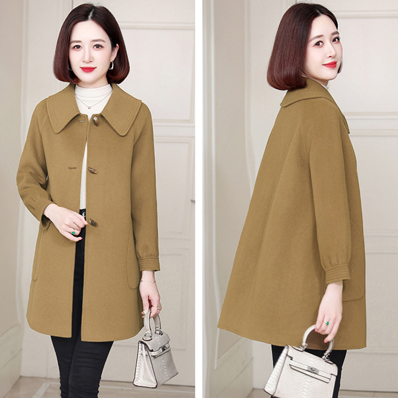 2025新款妈妈秋冬时尚双面呢羊毛大衣中长款洋气阔太太大码女装