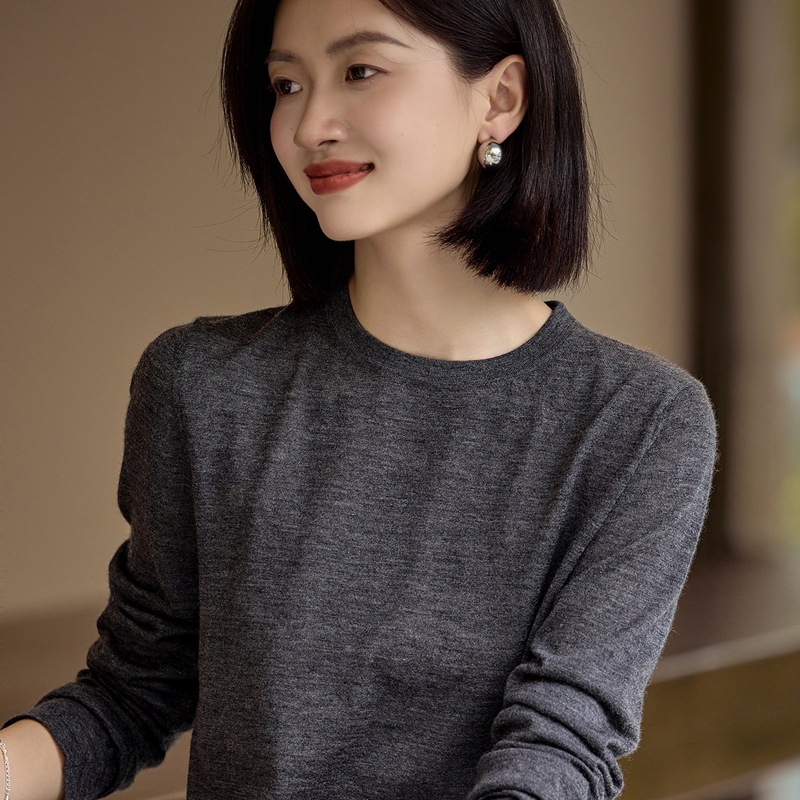 100%纯山羊绒女士精仿80支圆领宽松休闲风简约秋冬新款打底针织衫