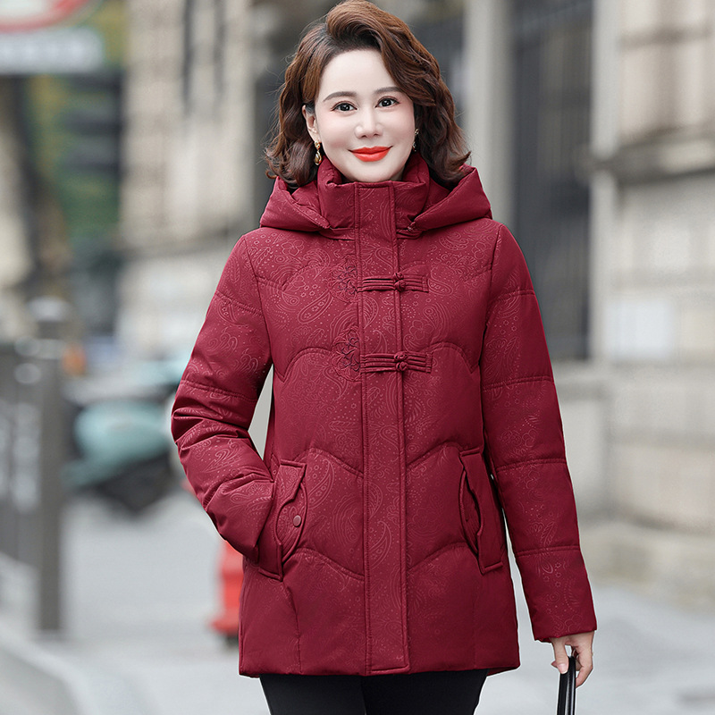 专柜羽绒服女妈妈冬装外套中老年2025新款宽松大码加厚连帽外套潮