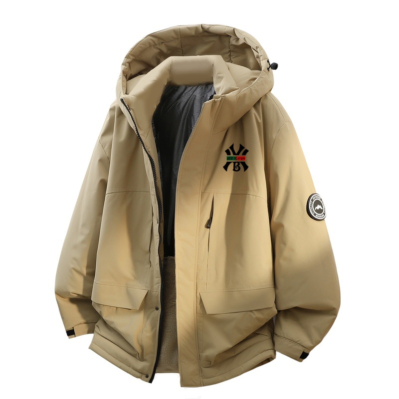 高品质新款青少年宽松大码连帽外套潮男美式休闲加绒保暖冬季棉服