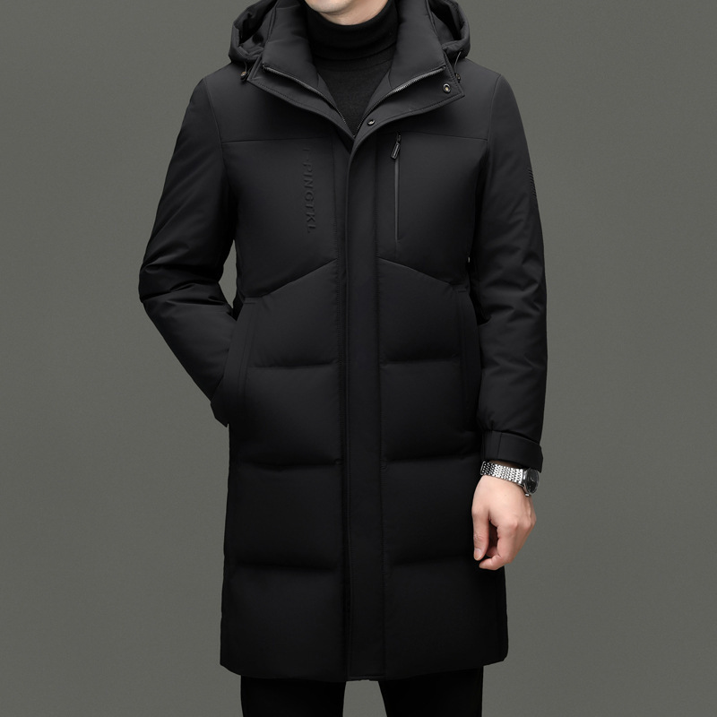 男士羽绒服中长款加厚保暖冬季新款中年休闲可拆卸连帽御寒外套男