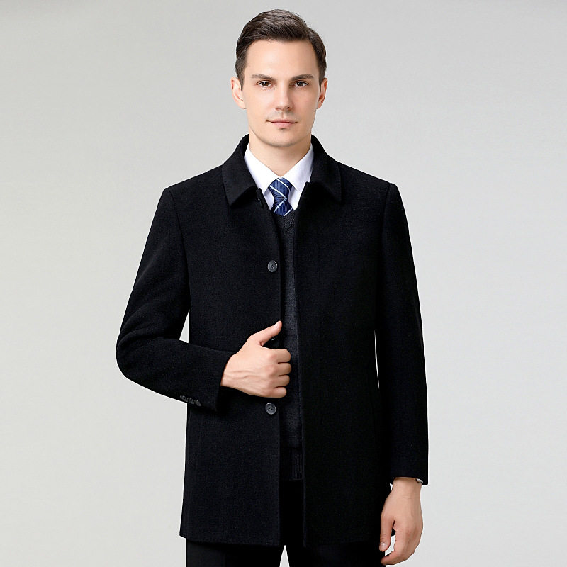 2025双面羊绒大衣男士中年秋冬商休闲务翻领羽绒内胆羊毛呢子外套