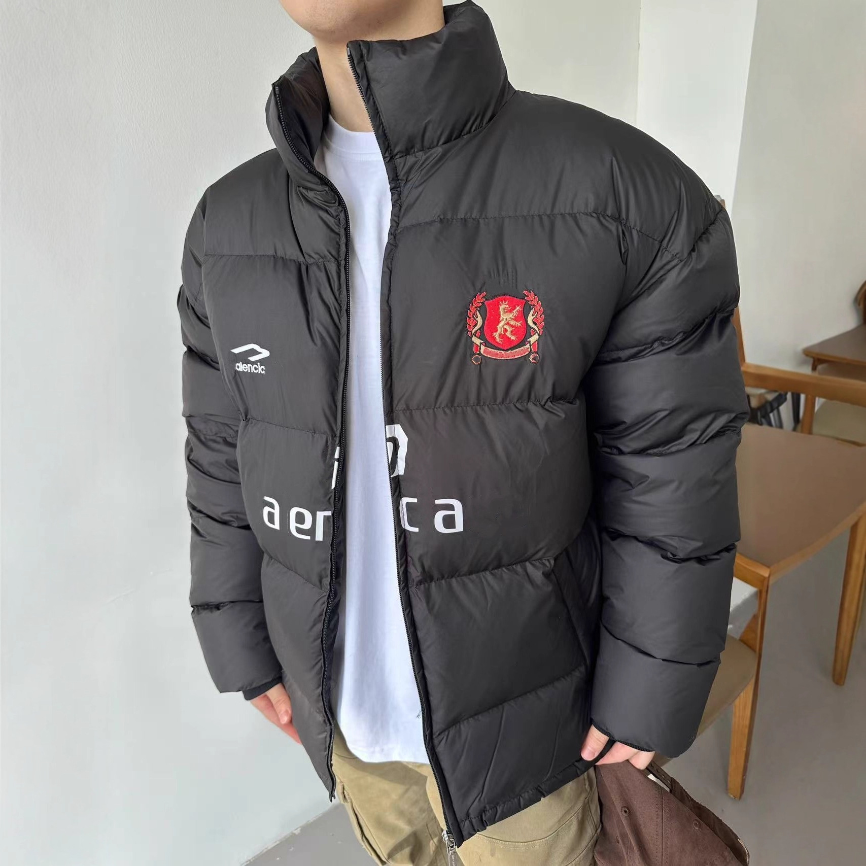 高版本巴黎B家25年冬季新款后背10号数字印花立领羽绒服男女同款