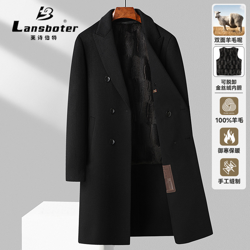 100%羊毛双排扣过膝长款羊毛大衣2025秋冬绒内胆双面呢大衣男